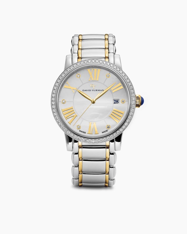 david van hagen Classic Quartz Watch Stainless Steel with 18K Yellow Gold and Diamond Bezel 38mm