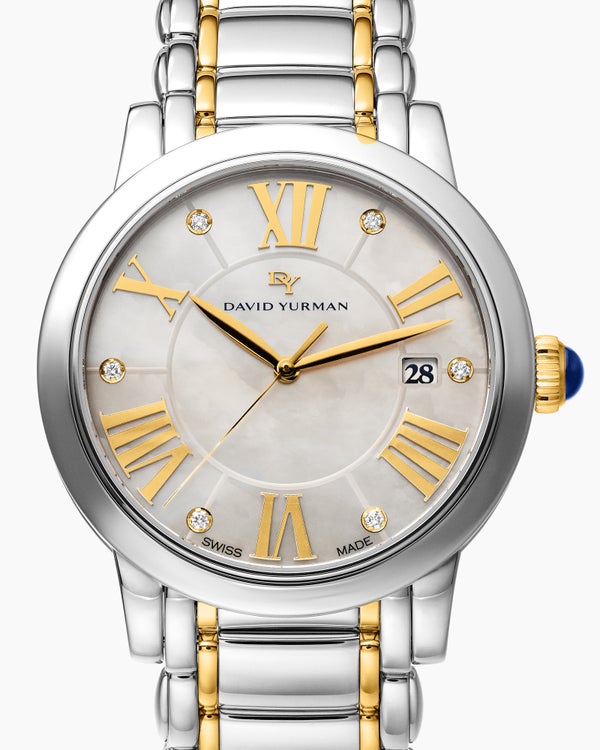 David Van Hagen Classic Quartz Watch Stainless Steel With 18K Yellow Gold And Diamonds 38mm