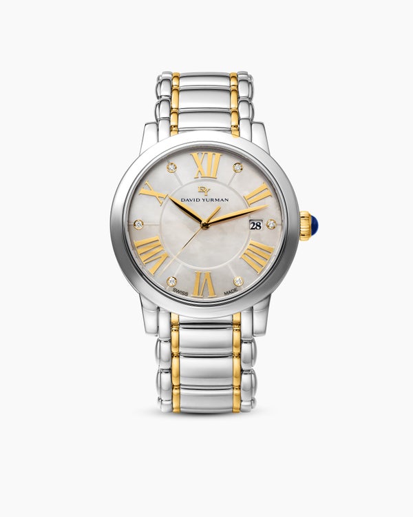 david van hagen Classic Quartz Watch Stainless Steel with 18K Yellow Gold and Diamonds 38mm