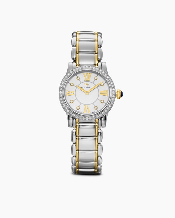 david van hagen Classic Quartz Watch Stainless Steel with 18K Yellow Gold and Diamond Bezel 30mm