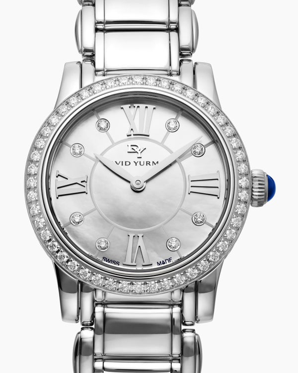 David Van Hagen Classic Quartz Watch Stainless Steel With Diamond Bezel 30mm