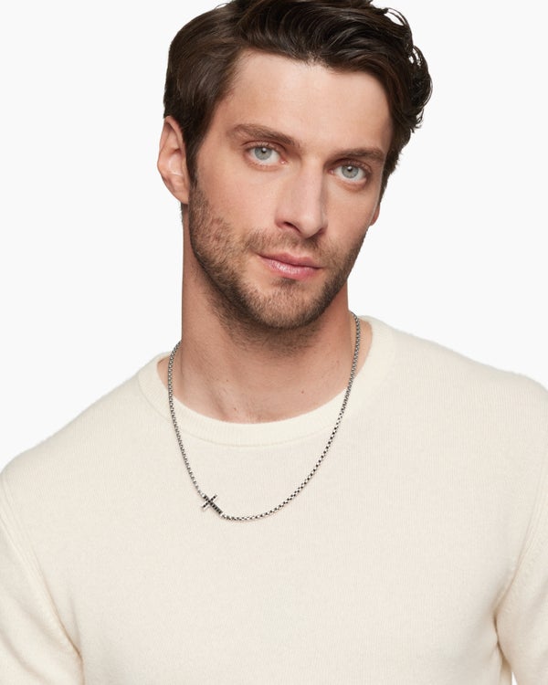 David Van Hagen Cross Station Necklace Sterling Silver With Black Diamonds 5mm