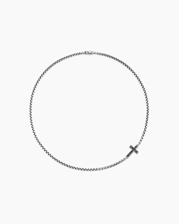 David Van Hagen Cross Station Necklace Sterling Silver With Black Diamonds 5mm