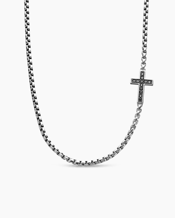 david van hagen Cross Station Necklace Sterling Silver with Black Diamonds 5mm