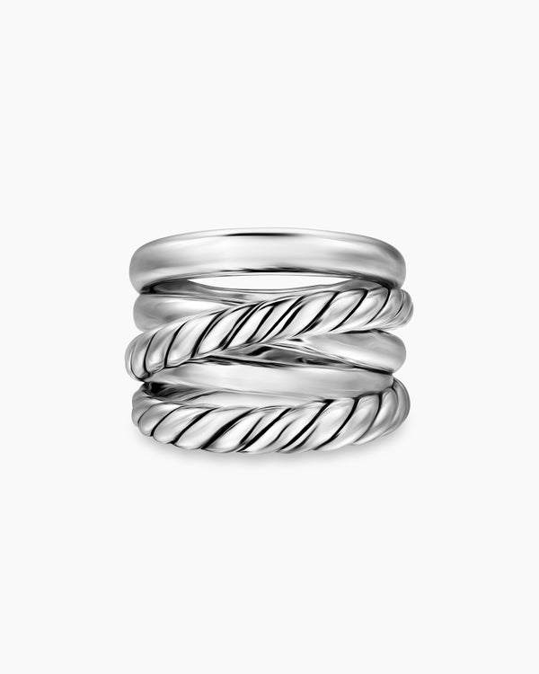 David Van Hagen Crossover Five Row Ring Sterling Silver 17.5mm