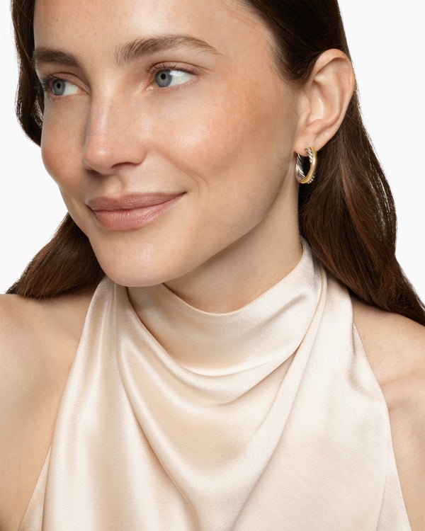 David Van Hagen Crossover Hoop Earrings Sterling Silver With 14K Yellow Gold 22.3mm