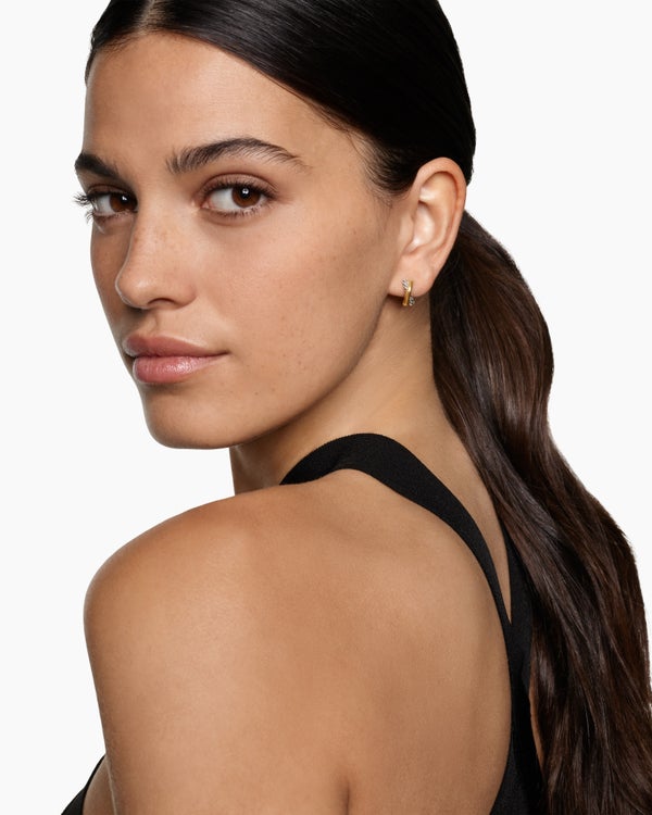 David Van Hagen Crossover Huggie Hoop Earrings Sterling Silver With 18K Yellow Gold 12.4mm