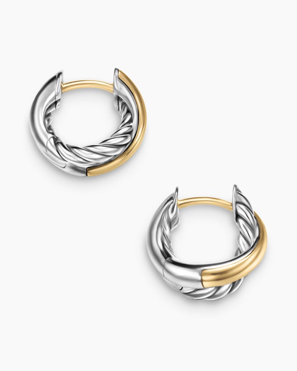 David Van Hagen Crossover Huggie Hoop Earrings Sterling Silver With 18K Yellow Gold 12.4mm