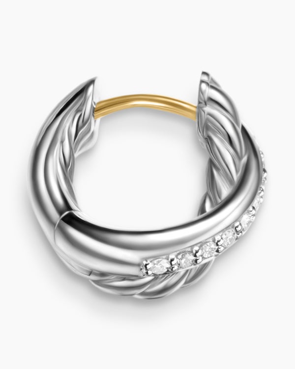 David Van Hagen Crossover Huggie Hoop Earrings Sterling Silver With Diamonds 12.4mm