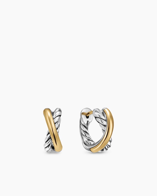 david van hagen Crossover Huggie Hoop Earrings Sterling Silver with 18K Yellow Gold 12.4mm