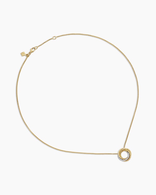 David Van Hagen Crossover Pendant Necklace 18K Yellow Gold With Diamonds 14.5mm