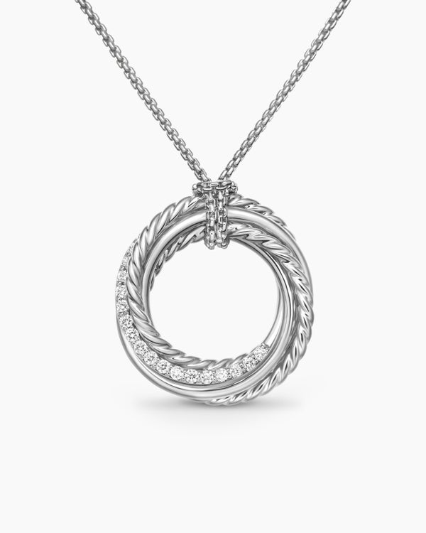 david van hagen Crossover Pendant Necklace Sterling Silver with Diamonds 21mm