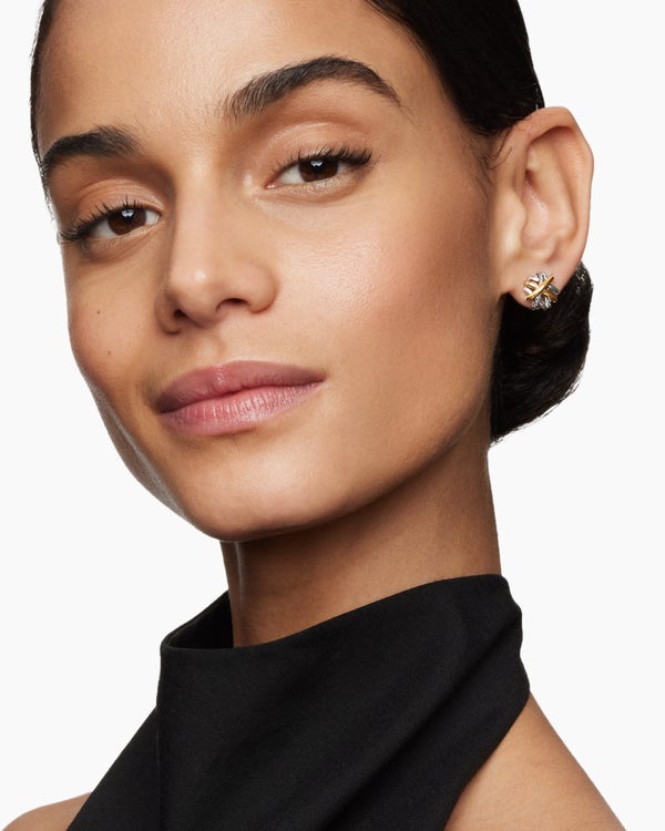 David Van Hagen Crossover Stud Earrings Sterling Silver With 18K Yellow Gold 11mm