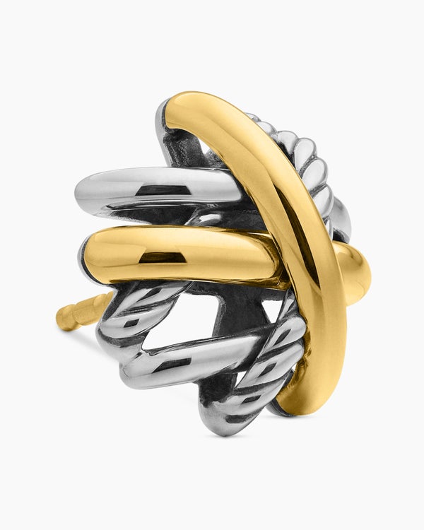 David Van Hagen Crossover Stud Earrings Sterling Silver With 18K Yellow Gold 11mm