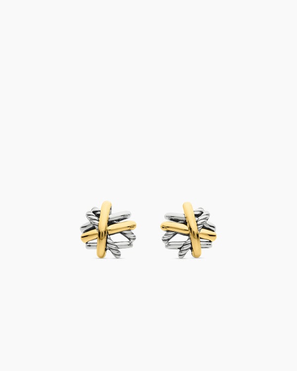 david van hagen Crossover Stud Earrings Sterling Silver with 18K Yellow Gold 11mm