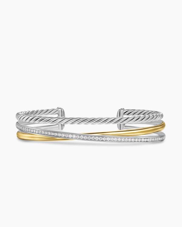 david van hagen Crossover Three Row Bracelet Sterling Silver with 18K Yellow Gold and Diamonds 11mm david van hagen Crossover Three Row Bracelet Sterling Silver with 18K Yellow Gold and Diamonds 11mm