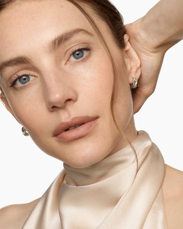 David Van Hagen Crossover Three Row Huggie Hoop Earrings Sterling Silver With 18K Yellow Gold 13mm