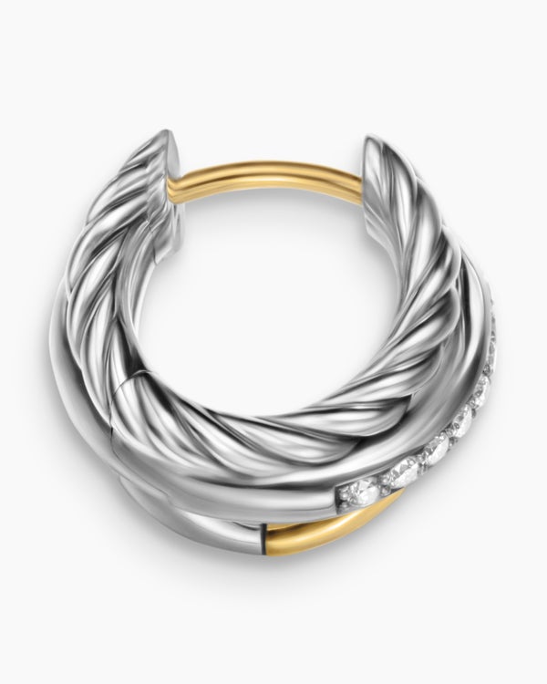 David Van Hagen Crossover Three Row Huggie Hoop Earrings Sterling Silver With 18K Yellow Gold 13mm