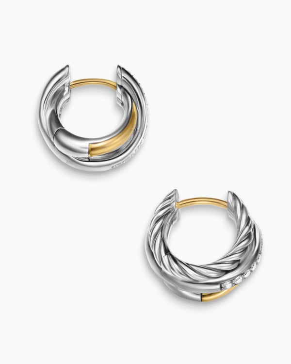 David Van Hagen Crossover Three Row Huggie Hoop Earrings Sterling Silver With 18K Yellow Gold 13mm