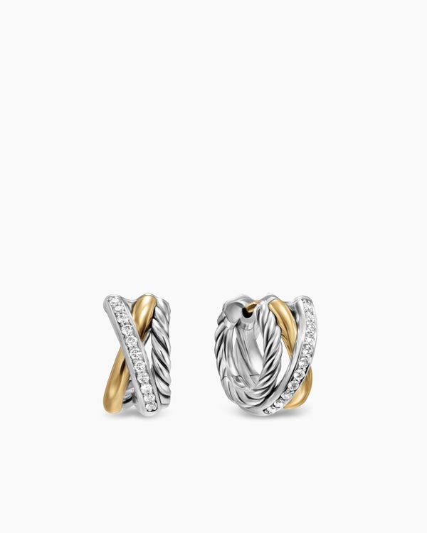 david van hagen Crossover Three Row Huggie Hoop Earrings Sterling Silver with 18K Yellow Gold 13mm david van hagen Crossover Three Row Huggie Hoop Earrings Sterling Silver with 18K Yellow Gold 13mm
