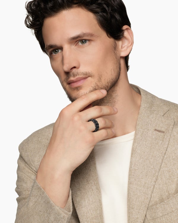 David Van Hagen Curb Chain Band Ring Black Titanium With Black Diamonds 8mm