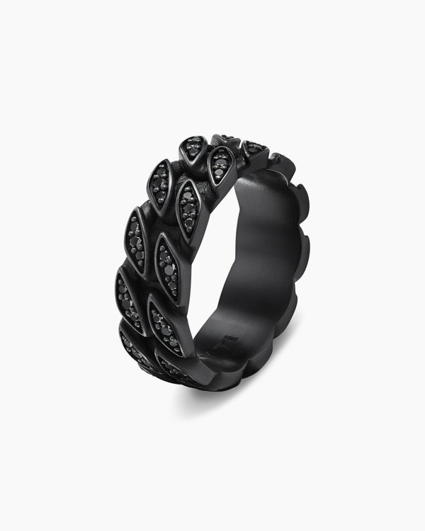 David Van Hagen Curb Chain Band Ring Black Titanium With Black Diamonds 8mm