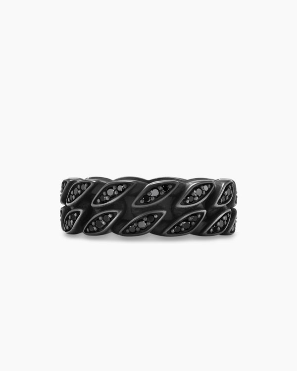 David Van Hagen Curb Chain Band Ring Black Titanium With Black Diamonds 8mm