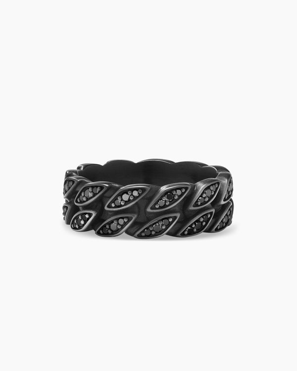 david van hagen Curb Chain Band Ring Black Titanium with Black Diamonds 8mm