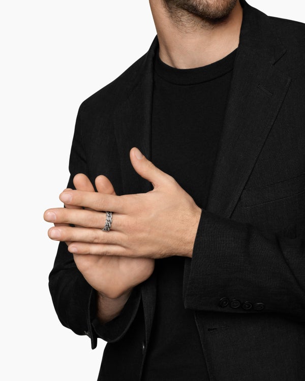 David Van Hagen Curb Chain Band Ring Sterling Silver With Diamonds 8mm