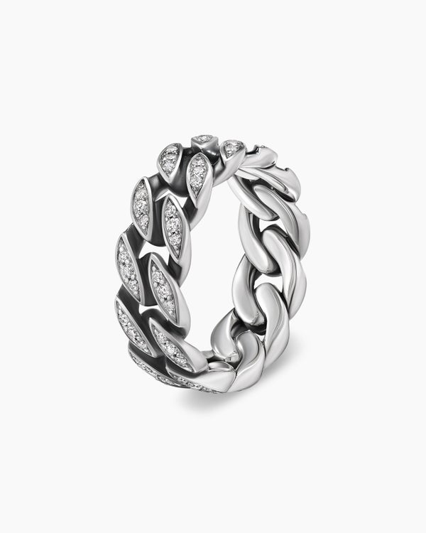 David Van Hagen Curb Chain Band Ring Sterling Silver With Diamonds 8mm