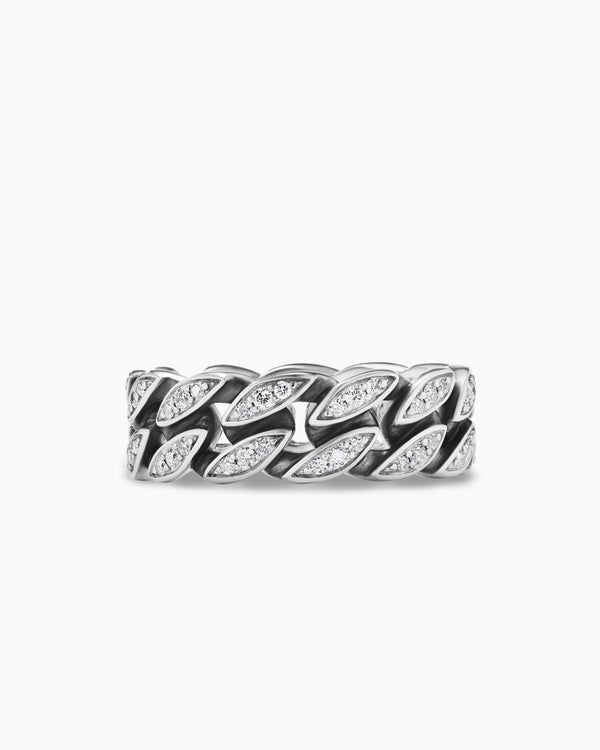 David Van Hagen Curb Chain Band Ring Sterling Silver With Diamonds 8mm
