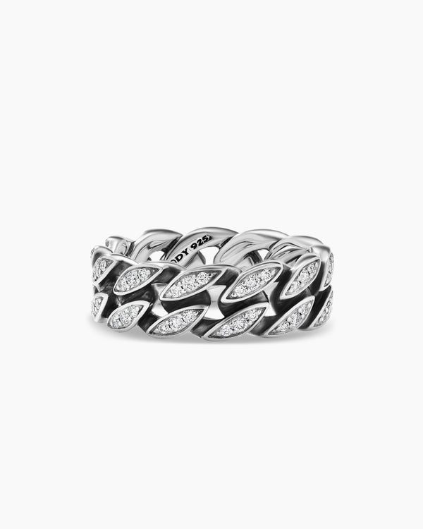 david van hagen Curb Chain Band Ring Sterling Silver with Diamonds 8mm
