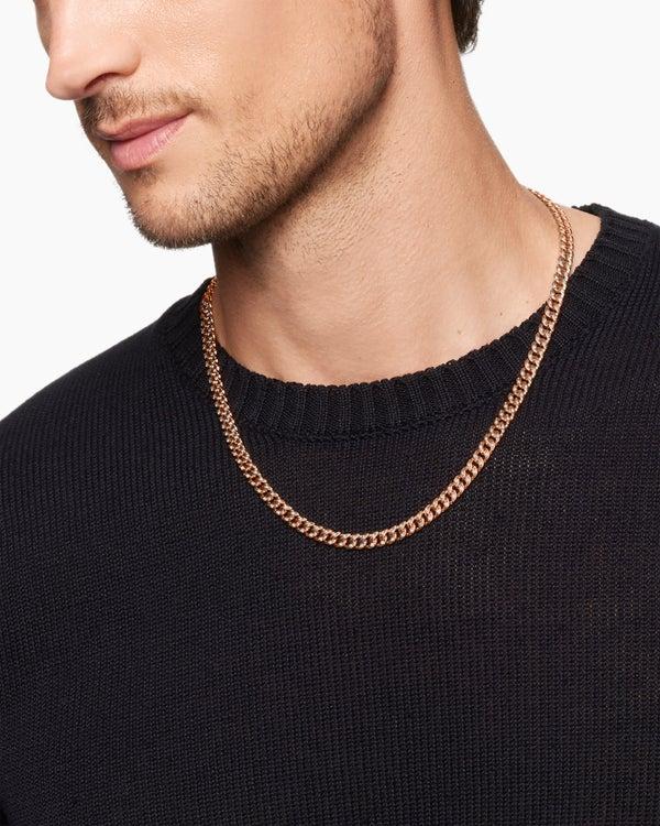 David Van Hagen Curb Chain Necklace 18K Rose Gold With Cognac Diamonds 6mm