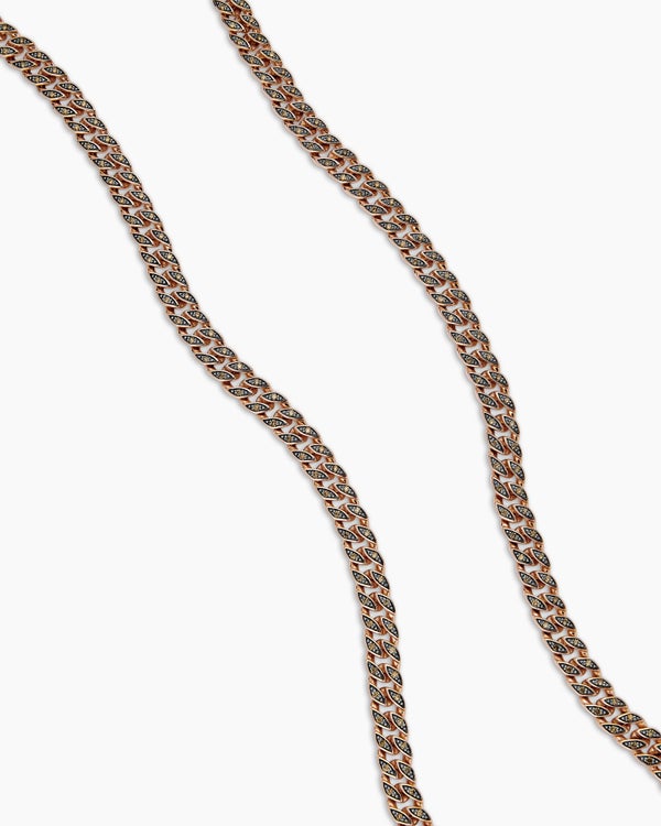 David Van Hagen Curb Chain Necklace 18K Rose Gold With Cognac Diamonds 6mm