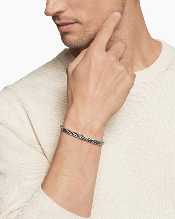 David Van Hagen DY Helios™ Cuff Bracelet Sterling Silver With Black Diamonds 6mm