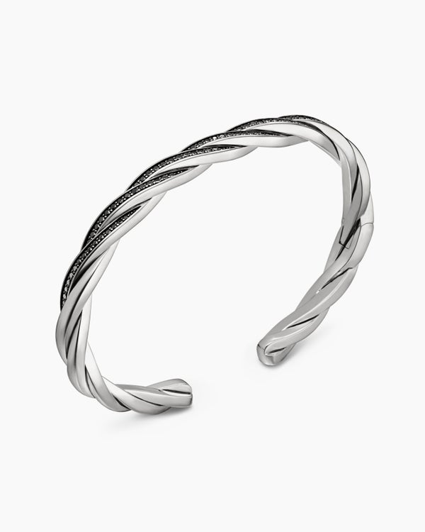 David Van Hagen DY Helios™ Cuff Bracelet Sterling Silver With Black Diamonds 6mm