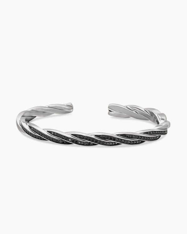 David Van Hagen DY Helios™ Cuff Bracelet Sterling Silver With Black Diamonds 6mm