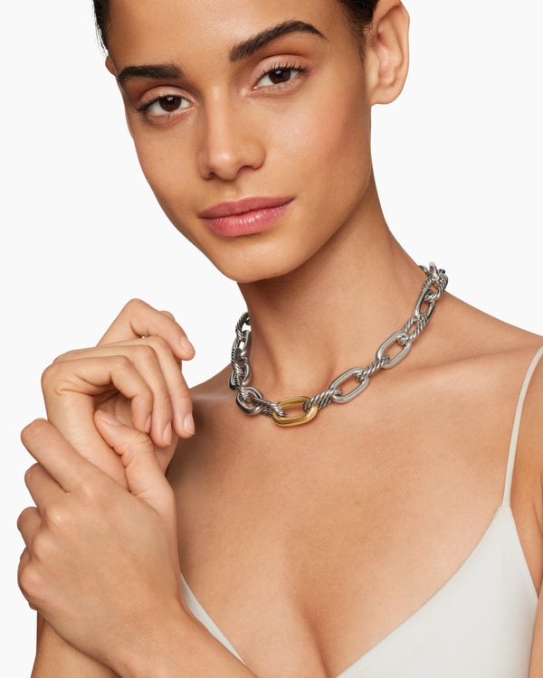 David Van Hagen DY Madison ® Chain Necklace Sterling Silver With 18K Yellow Gold 13.5mm