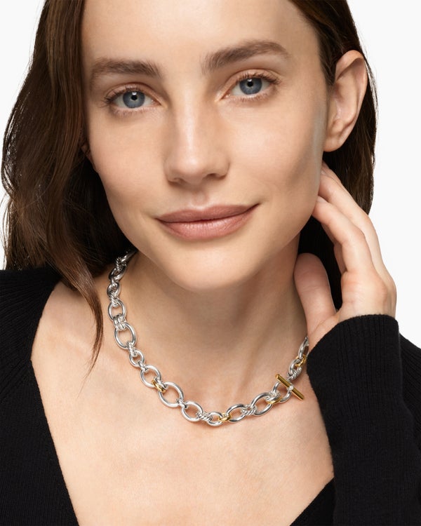 David Van Hagen DY Mercer ® Chain Necklace Sterling Silver With 18K Yellow Gold And Diamonds 8mm