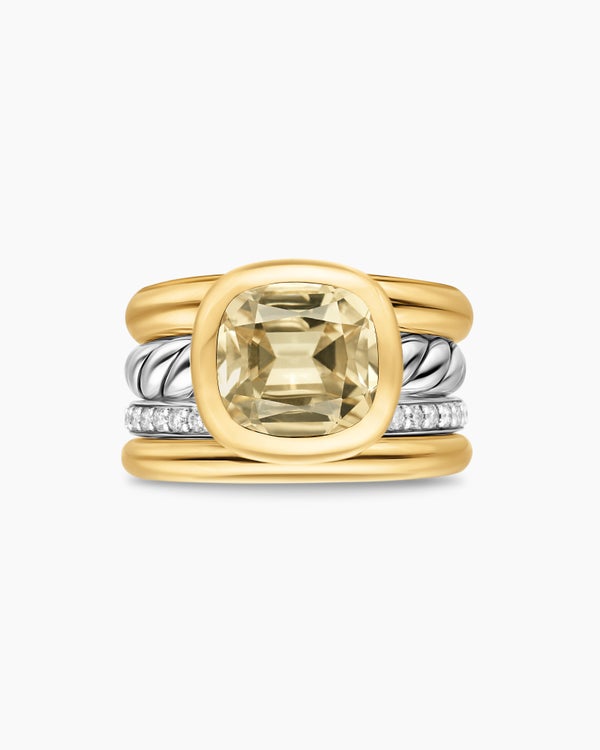 David Van Hagen DY Mercer ® Color Four Row Stone Ring Sterling Silver With 18K Yellow Gold Champagne Citrine And Diamonds 14mm