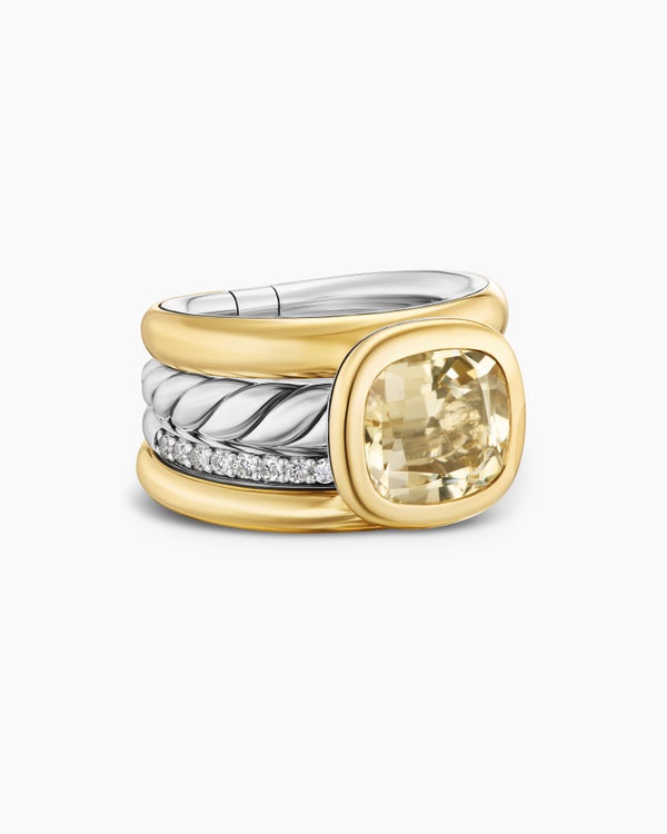 david van hagen DY Mercer ® Color Four Row Stone Ring Sterling Silver with 18K Yellow Gold Champagne Citrine and Diamonds 14mm david van hagen DY Mercer ® Color Four Row Stone Ring Sterling Silver with 18K Yellow Gold Champagne Citrine and Diamonds 14mm