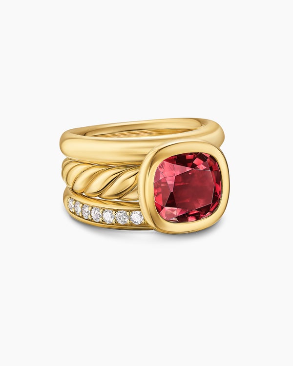 david van hagen DY Mercer ® Color Three Row Stone Ring 18K Yellow Gold with Rhodolite Garnet and Diamonds 12mm david van hagen DY Mercer ® Color Three Row Stone Ring 18K Yellow Gold with Rhodolite Garnet and Diamonds 12mm