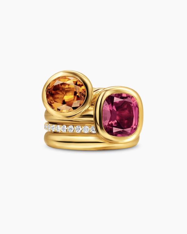David Van Hagen DY Mercer ® Color Two Stone Cocktail Ring 18K Yellow Gold With Madeira Citrine Pink Tourmaline And Diamonds 17.7mm