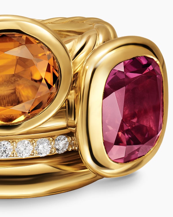 David Van Hagen DY Mercer ® Color Two Stone Cocktail Ring 18K Yellow Gold With Madeira Citrine Pink Tourmaline And Diamonds 17.7mm