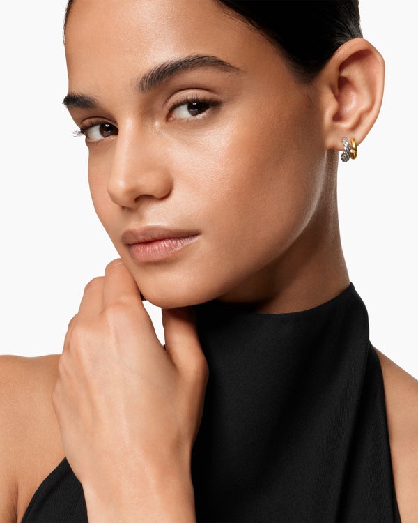 David Van Hagen DY Mercer ® Double Hoop Huggie Earrings Sterling Silver With 18K Yellow Gold 13.5mm