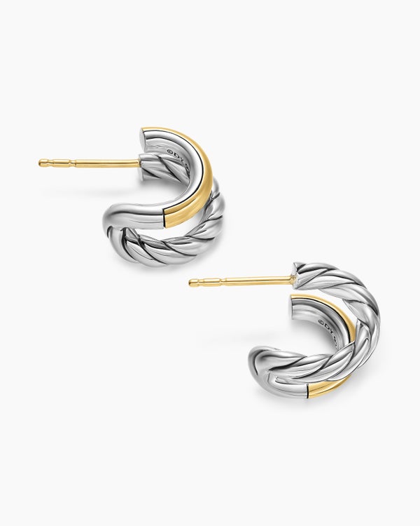 David Van Hagen DY Mercer ® Double Hoop Huggie Earrings Sterling Silver With 18K Yellow Gold 13.5mm