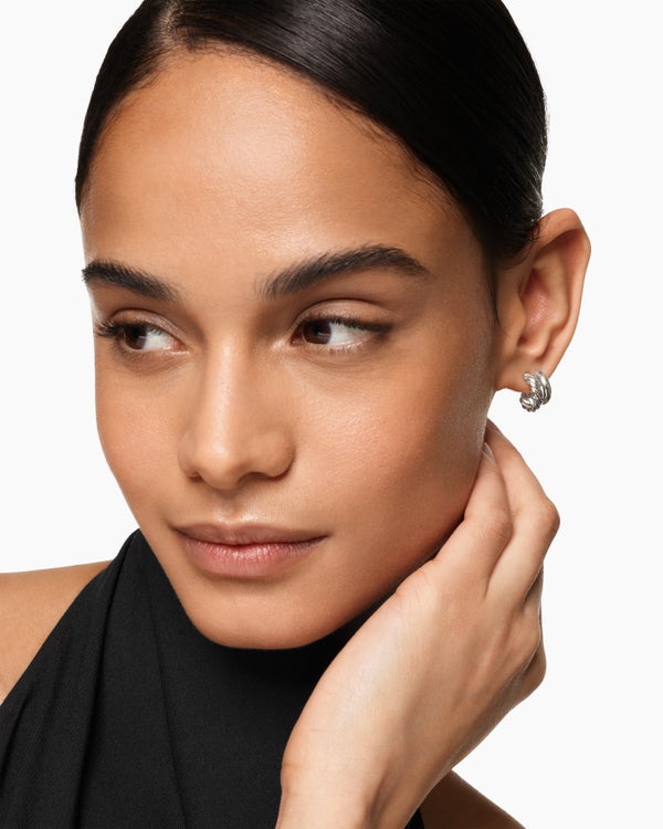 David Van Hagen DY Mercer ® Double Hoop Huggie Earrings Sterling Silver 13.5mm