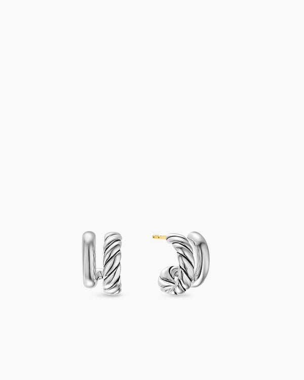 david van hagen DY Mercer ® Double Hoop Huggie Earrings Sterling Silver 13.5mm