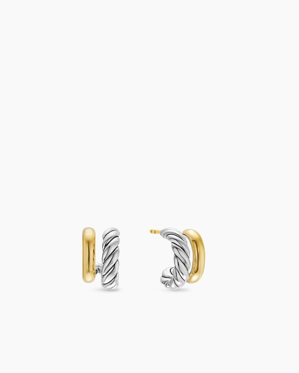 david van hagen DY Mercer ® Double Hoop Huggie Earrings Sterling Silver with 18K Yellow Gold 13.5mm