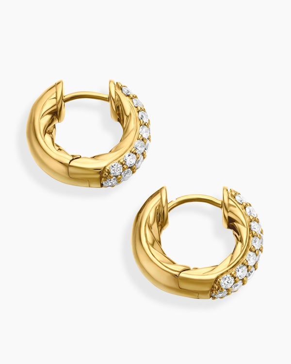 David Van Hagen DY Mercer ® Micro Hoop Earrings 18K Yellow Gold With Diamonds 13.5mm